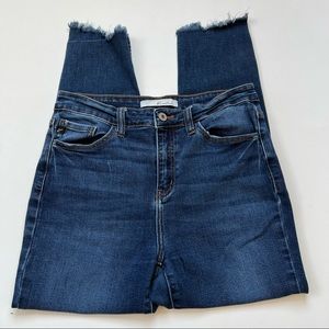 KanCan High Waist Frayed Hem Dark Wash Ankle Jeans Size 27